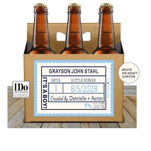 Baby Announcement - New Baby Beer Carton and Label - Personalized  Six Pack Box & Label - Snack Carrier Box - Baby Boy  - for a 6pk
