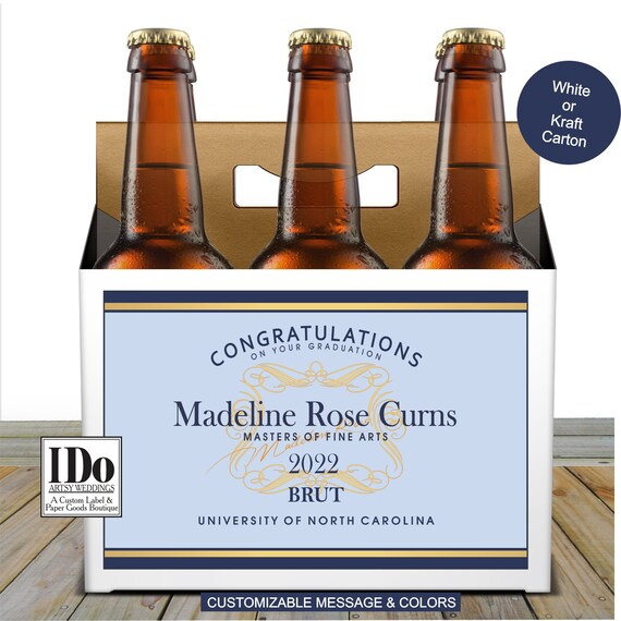 Graduation Beer Carton and Label - Personalized Six Pack Caddie & Label - Mini Champagne - Congratulations - for a 6pk Il_570xn