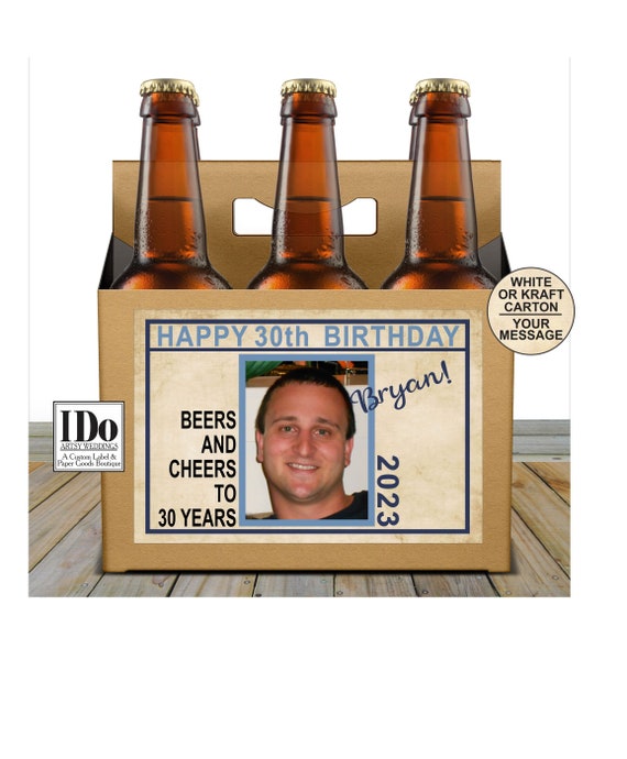 Beer Carrier for Birthdays with Photo Label - Personalized 6 Pack Box w/ Label - Mens Beer Carton Box - Any Birthday for a 6pk Il_570xn