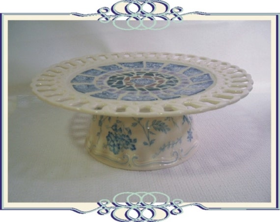 Mosaic Cake Plate SHABBY Chic Cottage Porcelain Tea Party Il_570xn
