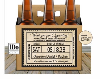 Thank You Officiant - Beer Carton and Label - Personalized 6 Pack Box & Label - Beer Carrier Box - Custom Label - Officiant Thanks - one 6pk