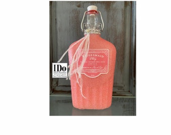 Bridesmaid Proposal -  Bridesmaid Flask with Labels   Liquor Flask   Hinged Flask 500ml   17oz  Colored Bottle & Labels