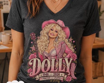 Country Music V-Neck T-Shirt, Retro Western Pink Floral Graphic, Dolly Parton