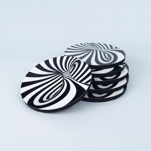 Optical Illusion Coaster – Black and White UV Printed Drink Coaster | Trippy Modern Coffee Table Decor