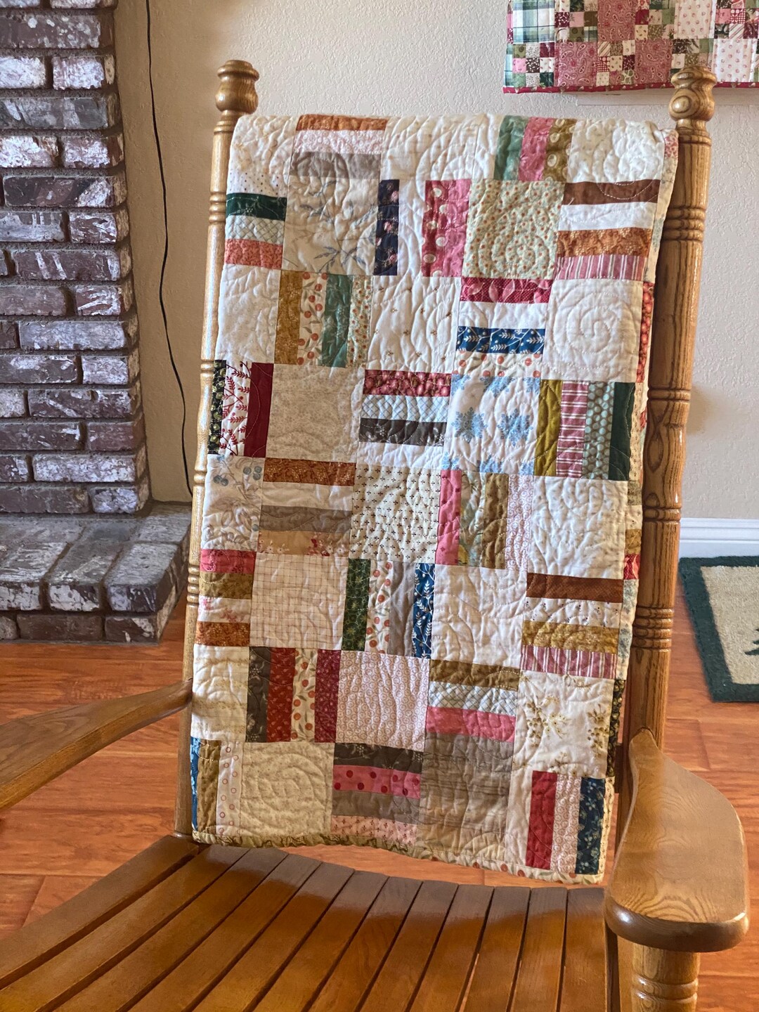 Quilt Table Guide Rails Handmade Quilt; Rail Fence Variation; 53 X 53 Inches; Square Quilt ...