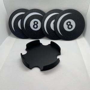 8ボールテーマのコースターセット、ビリヤードテーブルテーマのコースターセット、ホルダー付きコースター4枚、シンプル
