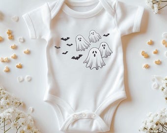 Halloween Ghost Baby Bodysuit, Ghosts And Bats Toddler Shirt, Spooky Ghost, Halloween Party, Trick Or Treat, Ghost Lover Gift Toddler