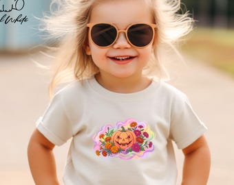 Pumpkin Halloween Toddler Shirt, Jack O Lantern Floral Halloween Baby Bodysuit, Spooky Pumpkin Youth Shirt, Pumpkin Bodysuit, Fall Kids