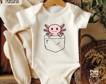 Axolotl Pocket Bodysuit, Cute Axolotl Toddler Shirt, Animal Lover Gift
