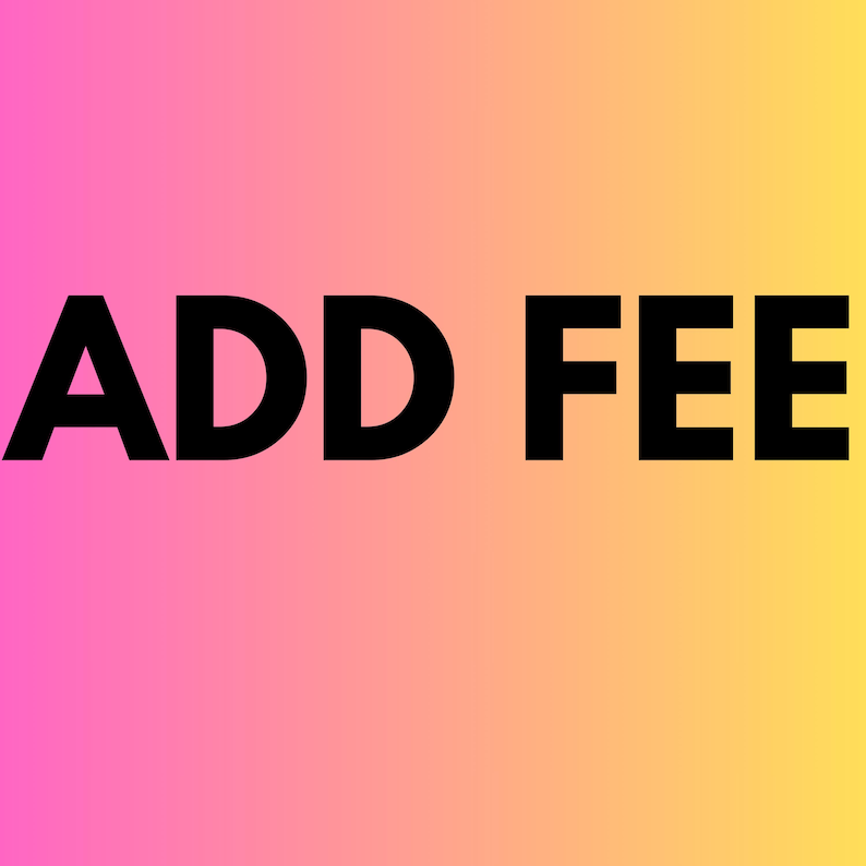 May include: A graphic design featuring the bold black text ADD FEE centered on a vibrant background that transitions from a bright pink on the left side to a warm yellow on the right side, creating a smooth gradient effect across the entire image.