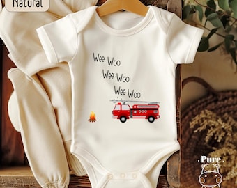Fire Truck Baby Bodysuit: Wee Woo Birthday Gift Toddler Shirt