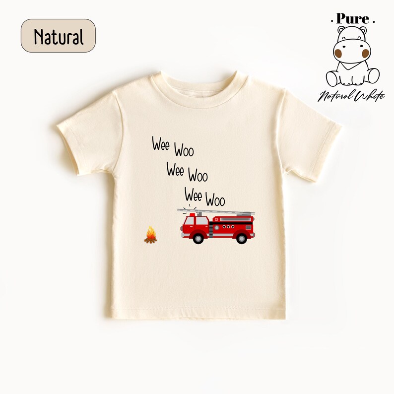 a white t - shirt with a red truck on it