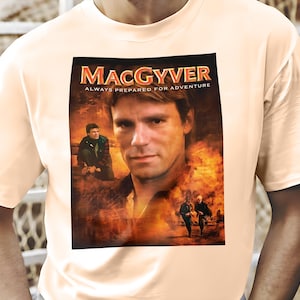 Macgyver V1 Natural T Shirt movie poster retro vintage Cotton Men's Women's gift present