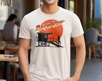 Bay Watch V4 Natural T Shirt movie poster retro vintage Cotton Men's Women's gift present