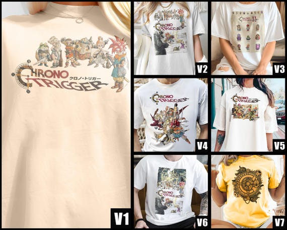 クロノトリガー V1-V7 ナチュラルTシャツ 映画ポスター レトロ