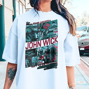 Maglietta John Wick V1 Natural, poster del film, retrò, vintage, in cotone, da uomo e da donna, regalo