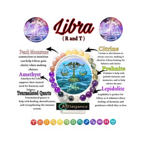Pulsera de piedra del signo del zodíaco Libra, cristales de Libra, pulsera de piedras preciosas de nacimiento, joyería de astrología, cristal curativo, pulsera de piedra natural de 8 mm