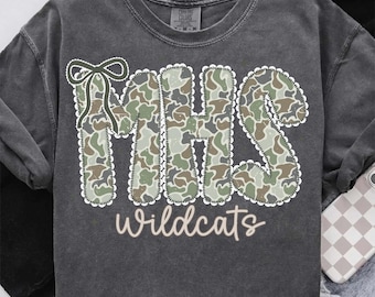 Personalized School Mascot Camo Shirt, Custom Camo School Name Shirt, Coquette Varsity Spirit Tee, Back To School Shirt, Baseball, Football