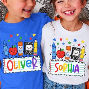 Custom Back To School Kids Shirt,Cute School Supplies Shirt, 1st Day of School Shirt, Pre-K to 4th Grade Shirt, School Boy/Girl, Colorful image 2
