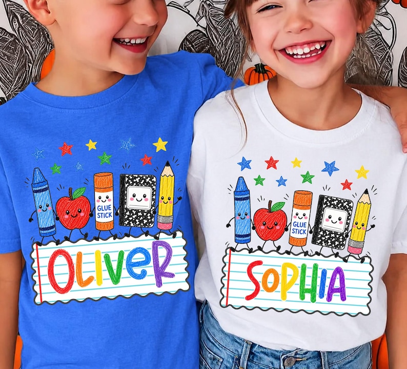Custom Back To School Kids Shirt,Cute School Supplies Shirt, 1st Day of School Shirt, Pre-K to 4th Grade Shirt, School Boy/Girl, Colorful image 2