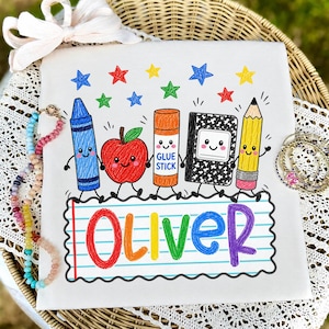 Custom Back To School Kids Shirt,Cute School Supplies Shirt, 1st Day of School Shirt, Pre-K to 4th Grade Shirt, School Boy/Girl, Colorful image 7