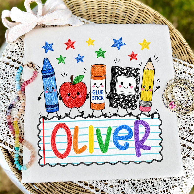 Custom Back To School Kids Shirt,Cute School Supplies Shirt, 1st Day of School Shirt, Pre-K to 4th Grade Shirt, School Boy/Girl, Colorful image 7