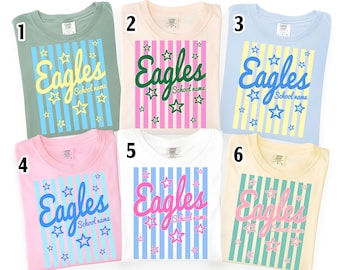 Custom Mascot Shirt, School Spirit Design, Pink Striped Floral Vintage Shirt, Checkered Leopard, Floral Letters, Back To School, Game Day