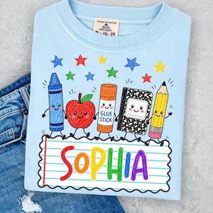 Custom Back To School Kids Shirt,Cute School Supplies Shirt, 1st Day of School Shirt, Pre-K to 4th Grade Shirt, School Boy/Girl, Colorful image 3