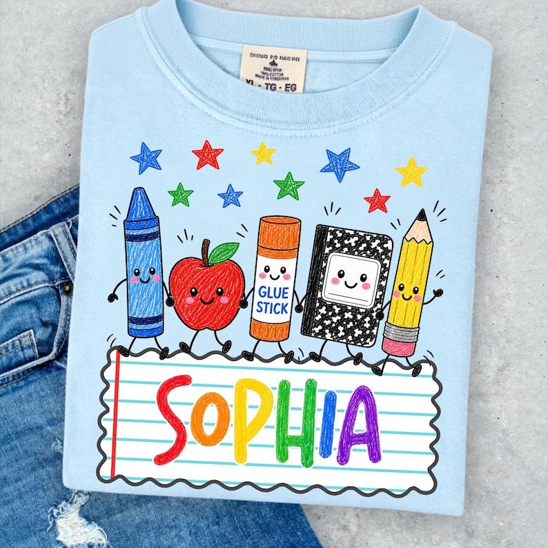 Custom Back To School Kids Shirt,Cute School Supplies Shirt, 1st Day of School Shirt, Pre-K to 4th Grade Shirt, School Boy/Girl, Colorful image 3