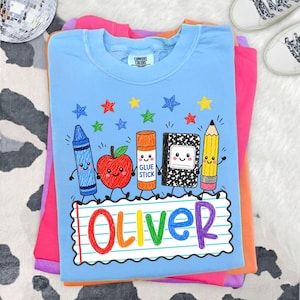 Custom Back To School Kids Shirt,Cute School Supplies Shirt, 1st Day of School Shirt, Pre-K to 4th Grade Shirt, School Boy/Girl, Colorful image 9