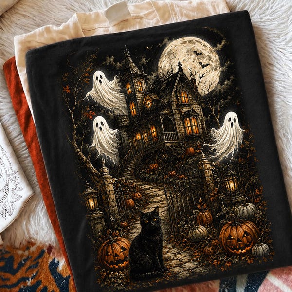 Retro Ghost Distressed Vintage Shirt, Spooky Season, Girly Haunted House Shirt, Ghost Halloween Women Shirt, Trendy Fall Tee, Tis the Season