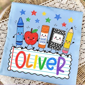 Custom Back To School Kids Shirt,Cute School Supplies Shirt, 1st Day of School Shirt, Pre-K to 4th Grade Shirt, School Boy/Girl, Colorful image 4