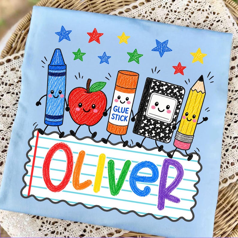 Custom Back To School Kids Shirt,Cute School Supplies Shirt, 1st Day of School Shirt, Pre-K to 4th Grade Shirt, School Boy/Girl, Colorful image 4