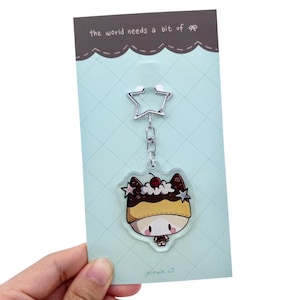 Portachiavi a forma di budino per gatti fatto a mano – Accessorio per dessert Kawaii