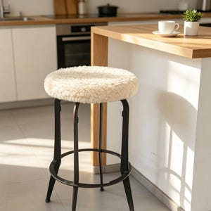 Sheepskin Seat Stool Cover, Round Chair Pad, Wool Bar Stool Cover, Cozy Kitchen Seat Protector, Soft Plush Chair Cover, Gift for Home