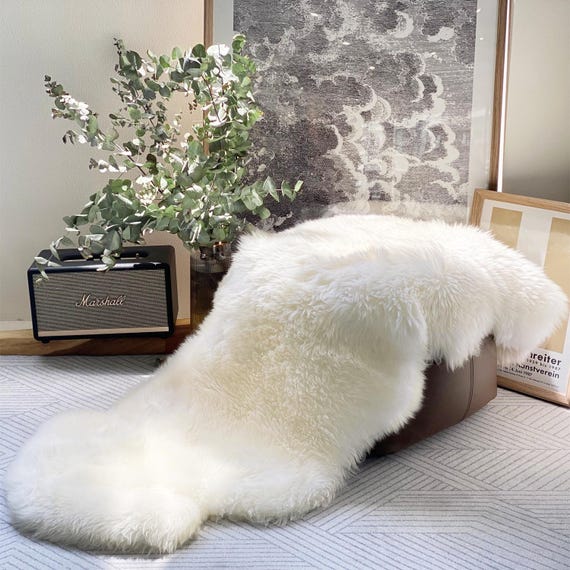 Long Wool Sheepskin Rug 2x6ft Natural Australian Merino Sheepskin Rug Silky Soft - White, Beige