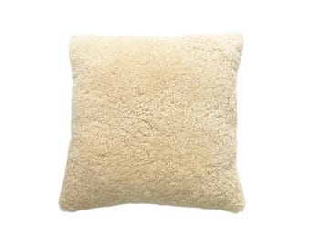 Soft Short Wool Merino Sheepskin Pillow Cover - Luxurious Single-Sided Throw Pillow Cover Pillowcase for Cozy Home Décor - Light Beige Color