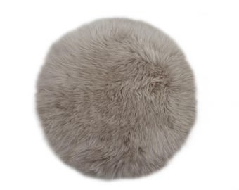 Long Wool Round Sheepskin Cushion, Natural Sheepskin Seat Plates/Chair Pads Cozy and Stylish-Pearl Color