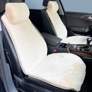Genuine Sheepskin 100% Car Seat Cover for All Car Brands, Short Wool Car Seat Covers with Anti-Slip Back, Neck Pillow & Seat Cushion - Beige