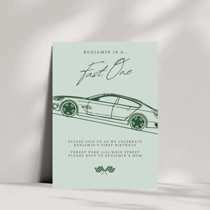 Invitation template, Car Birthday, Editable, First Birthday, Race Car, Fast One Birthday, Boy Invite, Hot Wheels Birthday, Green Invite
