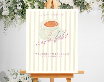 Cafe Bébé Babyparty Willkommensschild: Kaffee-Thema (bearbeitbar, digitaler Download)