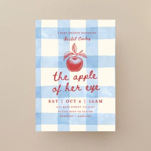 Apple Baby Shower Invitation: Vintage Gingham Design (Digital Download, 5x7 Template)