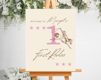 First Rodeo Welcome Sign Template: Pink Cowgirl Birthday (Printable)
