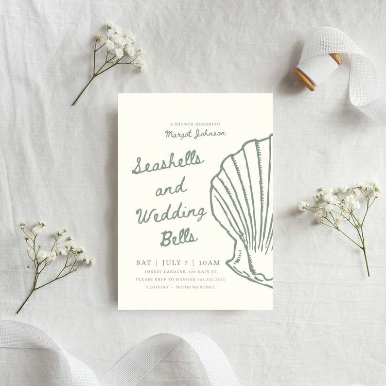 Seashell Wedding Shower Invitation Template: Coastal Bridal Brunch ...
