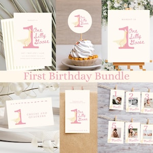 Silly Goose 1st Birthday Party Printables: Pink Goose Decor (Digital Download)