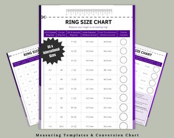 Tabla de tallas de anillos imprimible / Medidor de tallas de anillos internacional (patrón PDF)