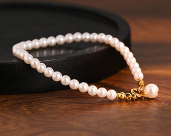 Minimalist 2mm / 3mm / 4mm / 6mm Real Pearl Bracelet, French Natural Freshwater Pearl Bracelet / Anklet, Gold Bracelet, Wedding Jewelry