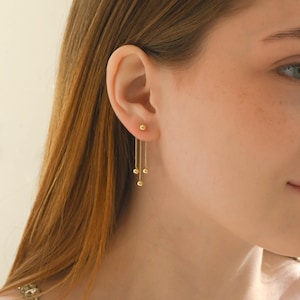 Gold Beads Tassel Stud Earrings, Gold Dangle Earrings, Chic Beads Dangle Earrings, Wedding Threader Earrings, Bridal Jewelry Gift for Women