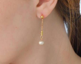 Pendientes largos de borlas con perlas, pendientes colgantes de perlas y cuentas chapados en oro, joyería vintage para bodas para mujer.