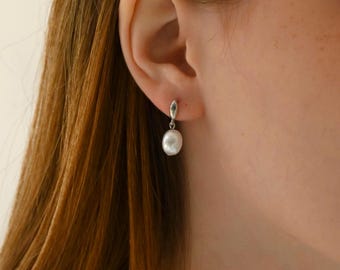 Orecchini a bottone con perle di riso bianche AAA da 9 mm e zirconi, orecchini con perle in argento Sterling S925, perle per donne e ragazze, SE3-T26 - Italia